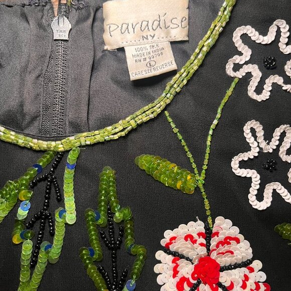 Vintage 90s y2k 100% silk sequin top Paradise NY - Picture 3 of 6